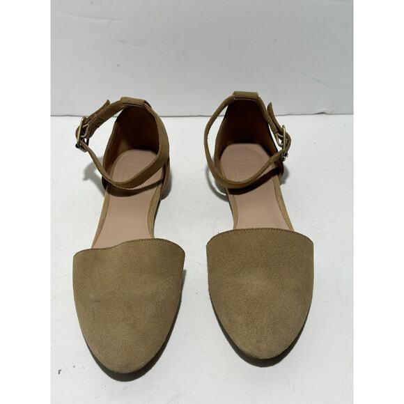GAP D'Orsay Shoe Womens 6.5 M cognac Suede Ankle Strap Flat Hewitt sandals shoes - Picture 2 of 7